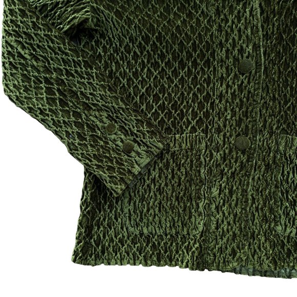 Great Cavalier Dark Green Crushed Velvet Crinkle Diamond Pattern Button Blazer-M - Picture 9 of 15